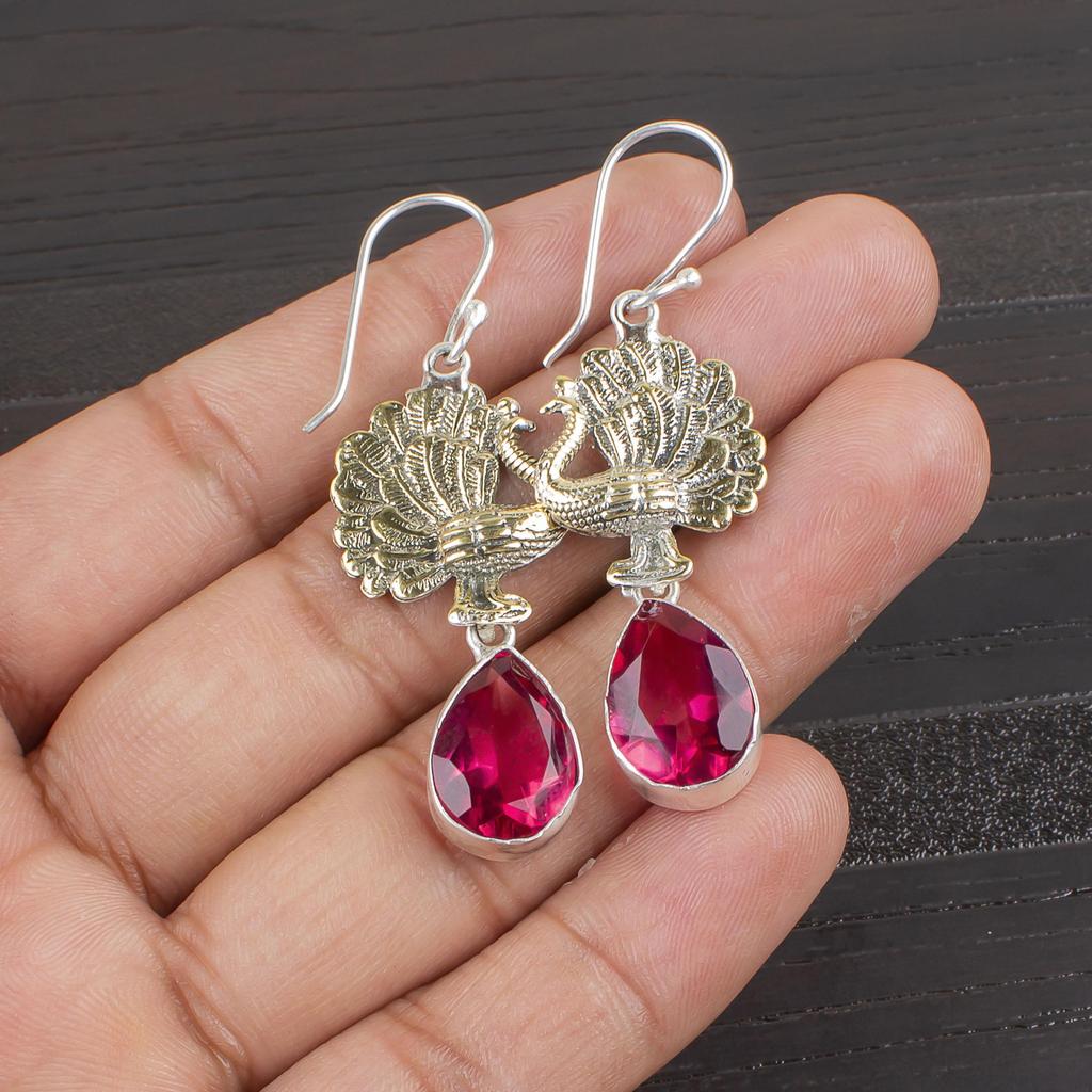 Rosa Turmalin 925 Massiv Sterling Silber Ohrring, Handgefertigter Edelstein Schmuck Ohrring, Für den Memorial Day