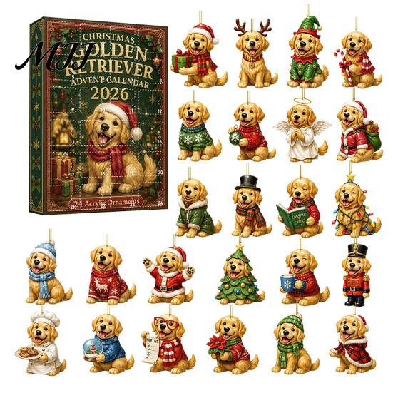 Daily Surprise Countdown 24 Days Christmas Animal Advent Calendar with Cute 2D Acrylic Dog/Cat/Cow/Duck/Flamingo Hanging Tree Ornaments Ornaments,