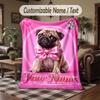 Pug Theme Throw Blanket Custom Name Text Personalized Blanket Soft Cozy Blanket for Home Sofa Bed