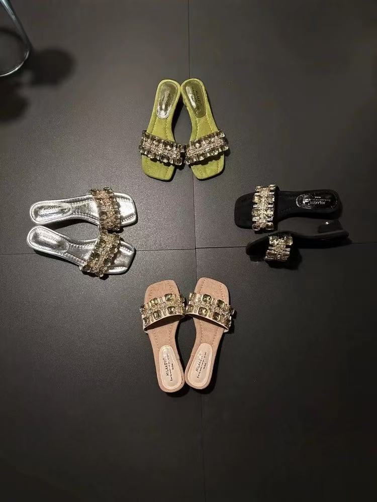 

Женские тапочки новые французские стразы квадратный носок толстый каблук открытый носок летом 2025 носить универсальные босоножки на высоком каблуке 40 розовый