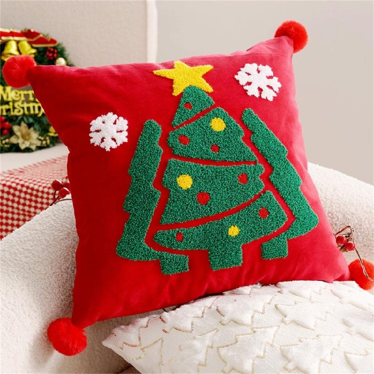 Embroidered Throw Pillow Case Removable Washable Sofa Cushion Cover Christmas Themed Pillowcase Home Decoration