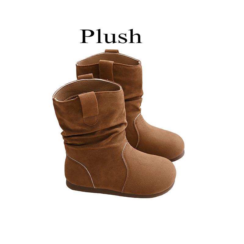 

Детские ботинки из ретро-ворса для девочек, модные бархатные полусапожки, стильные вестерн-сапоги до середины икры 34