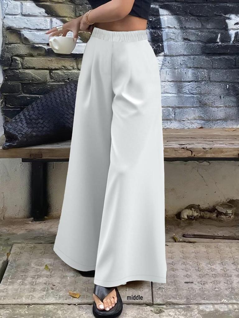 2025 Damen-Hose mit weitem Bein und elastischem Bund in Übergröße - Schlicht, Modisch, Lässig in Schwarz & Weiß