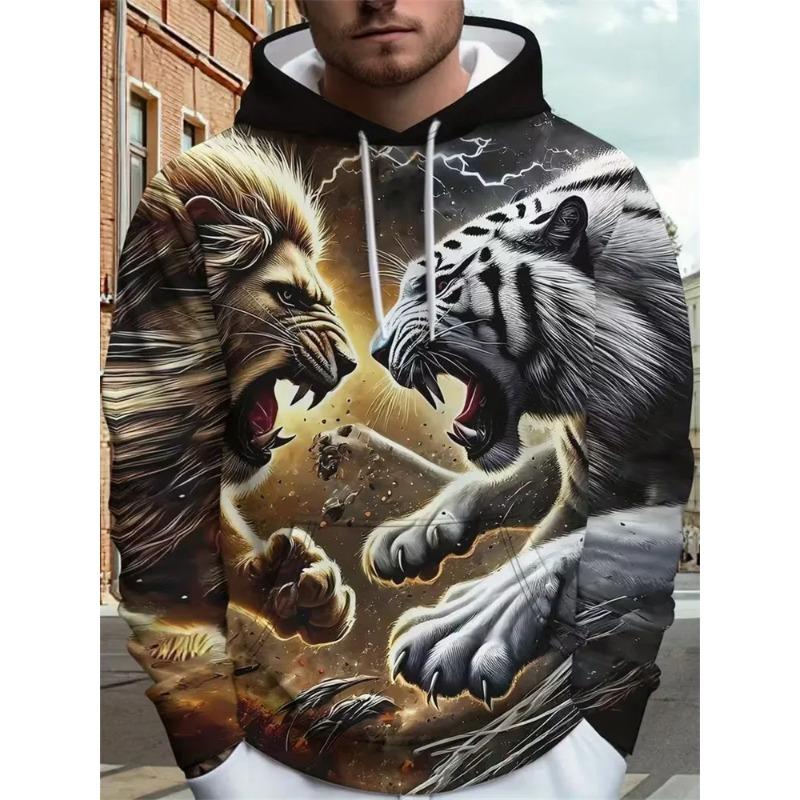 Men's Autumn and Winter 3D Dragon Printed Hooded Sweater Hoodies & Sweatshirts (men’s)
