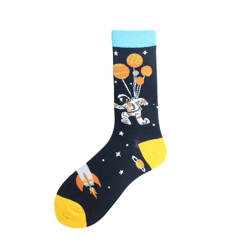 Happy Funny Unisex Painting UFO Astronaut Outer Space Rocket Men Crew Socks Male Boys Streetwear Cotton Causal Skateboard Sox