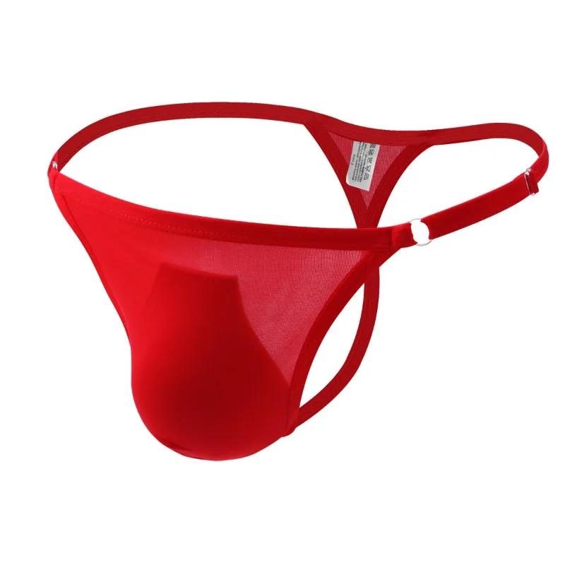 Ice Silk G-String Men Sexy Bulge Pouch Underwear Seamless Panties Soft Lingerie T-Back Thongs Underpants Low Rise Bikini Trunks