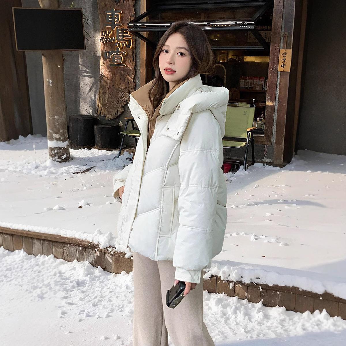 

New wrinkle hooded windproof lightweight thickened fluffy warm warm cold loose short high quality fabric casual sports jacket M