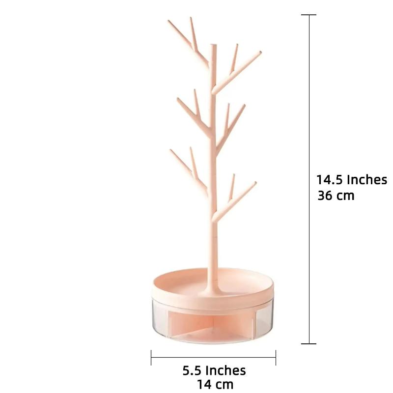 Rotating jewelry display tray,dressing table storage rack,detachable tree branche,partitioned storage box,for home,office,school