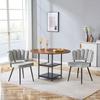 Table and Chair Set, Round 107 Cm Dining Table In Walnut Look, Double Storage Level, 2 Light Gray Fabric Dining Chairs, Flower-Shaped Backrest