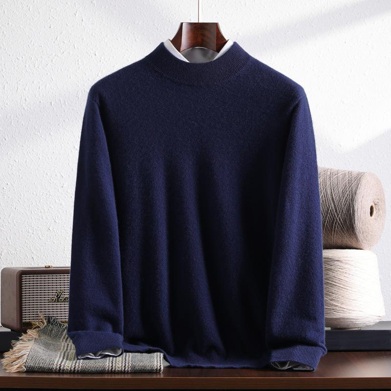 Men's 100% Pure Mountain Half-Cashmere High Neck Knit Sweater - Thickened for Autumn/Winter