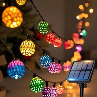 Solar Marokkanische Lichterkette, 20 LED Bunte Lichterkette, Außenbereich, IPX4 Wasserdicht, 8 Modi, 600mAh Nickel-Akku, Warmfarbige Außenlichterkette