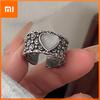 925 Sterling Silver Rings For Women Geometric Fine Jewelry Finger Adjustable Wide Heart Stone Ring For Party Birthday Gift