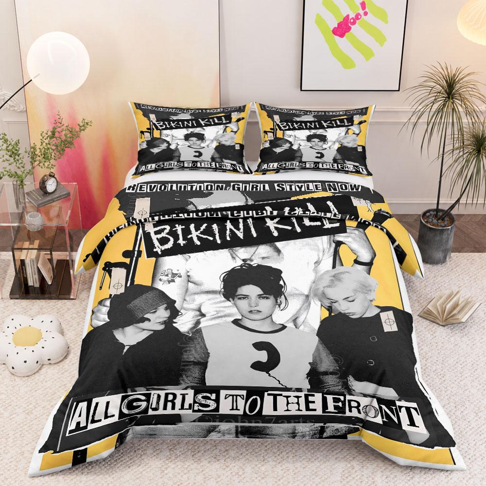Retro Riot Grrrl Punk Poster Yellow King Size Duvet Cover, Wrinkle-Free Duvet Cover for Daily Use, Machine Washable Duvet Cover Set