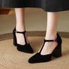 Krazing Pot Sheepskin Suede Round Toe Size 41 Thick High Heels Buckle Office Lady Gladiator Autumn Pumps