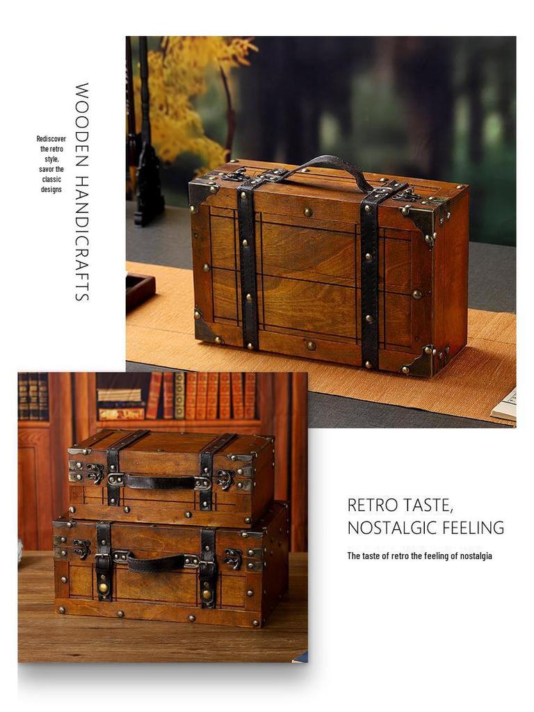 Vintage Distressed Wooden Suitcase Storage Box - Antique Style Photography Prop & Decoration