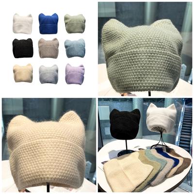 Stylish Cats Ears Knitted Hat Winter Snow Hat Animal Ears Crochet Hat for Women Girl Skiing Snowboarding Cycling Travel