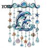 Ocean-Themed Wind Chime Decoration Decoration, Animal Hanging Sun Catcher with Faux Crystal Drops, Stained Glass Acrylic Ornament for Window