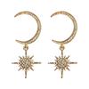 Moon And Stars Elegant Full of Crystals Ear Stud Trendy Earrings Shiny Diamon