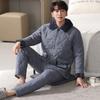 Pajamas Men'S Winter Three-Layer Thickened And Velvet Woven Pure Cotton Padded Autumn And Winter Mid-Dad Warm Loungewear