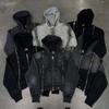 Gothic Streetwear Hooded Zip-Up Sweater Loose Fit Womens Dark Aesthetic Pullover With Embroidery