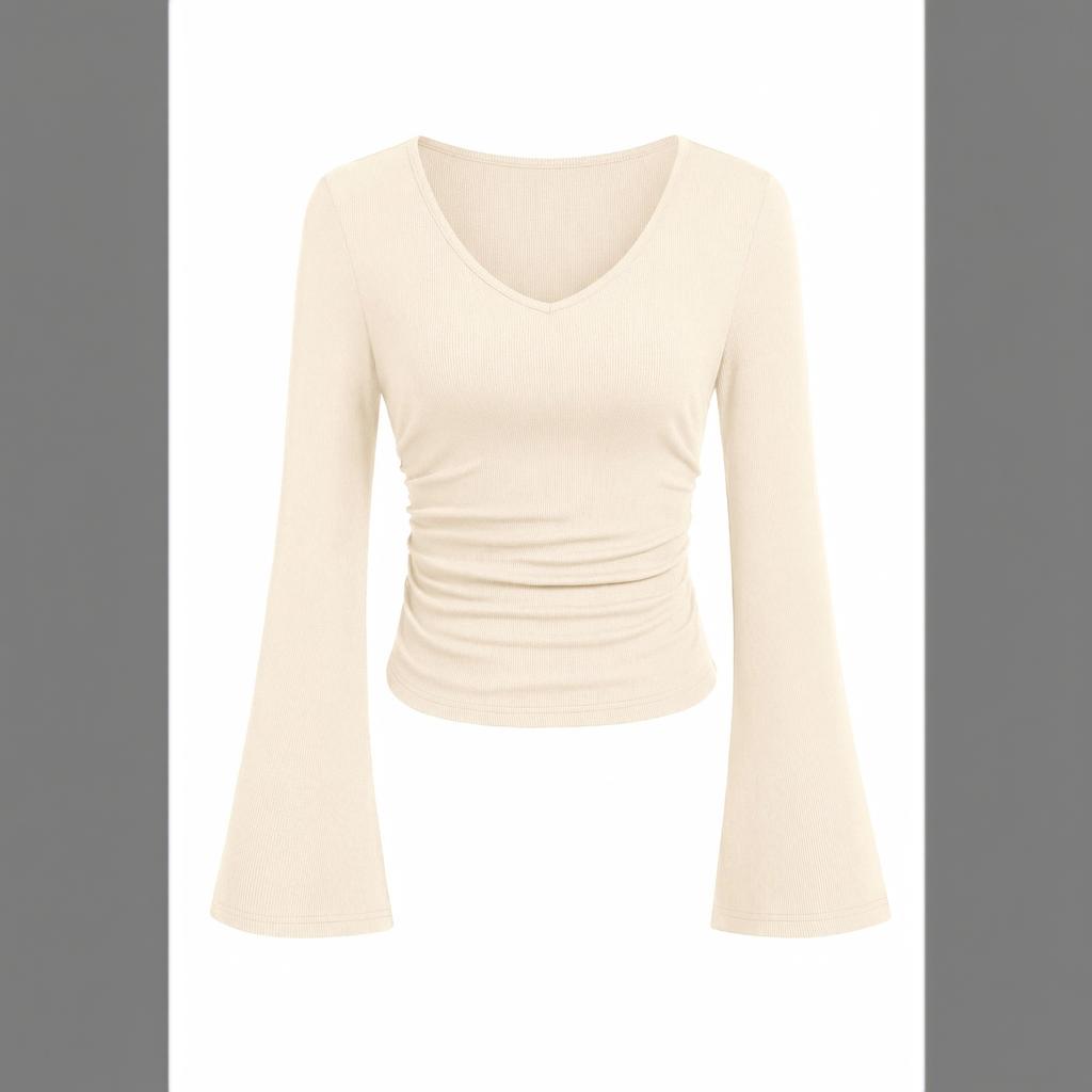 Women's Casual V-Neck Long Sleeve Top, Fashion Blouse for Daily Wear and Work