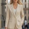 Mini Suit Coat Autumn Texture Lapel Long Sleeve Single Button Draped Anti-wrinkle Jacket with Flap Pockets Solid Color Business Outerwear High