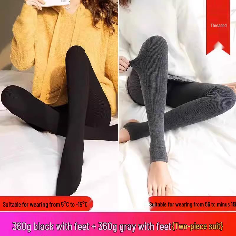 Fleece-Lined Base Layer Pants for Petite Women: Thick, Warm, Cotton, Foot-Covering Tights for Autumn and Winter, Stay in Place Comfort
