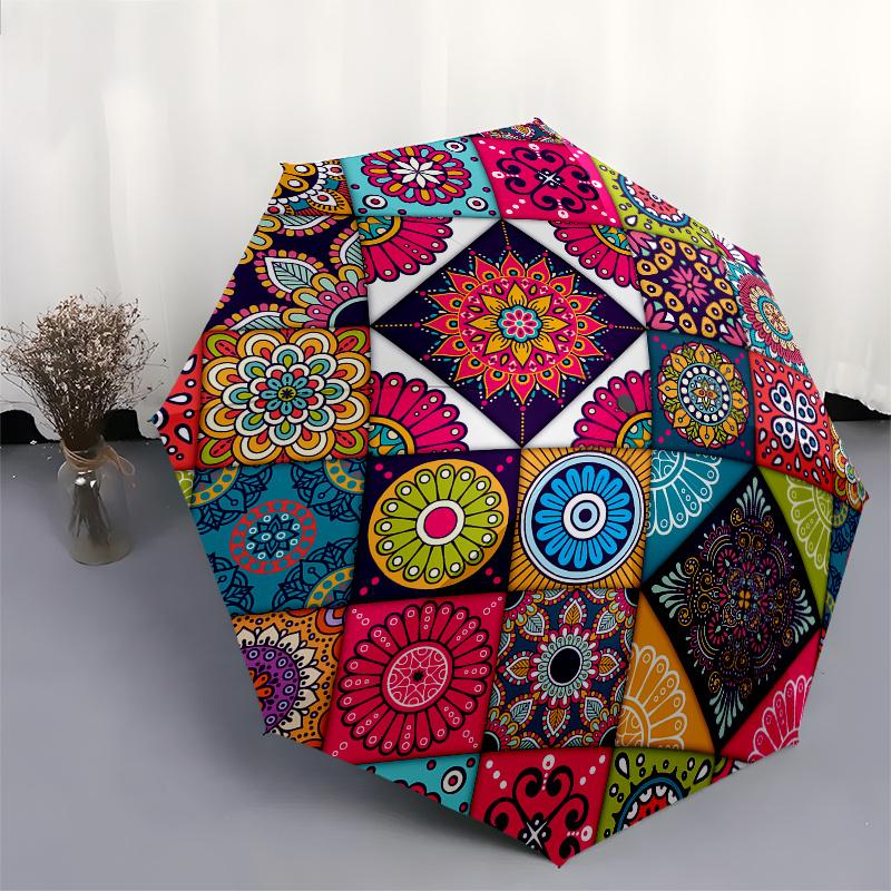 Colorful Mandala Patterned Fabric Squares for Quilting and Sewing ProjectsUmbrella, Portable 3-Fold Umbrella for Men & Women,Christmas Gift ES156