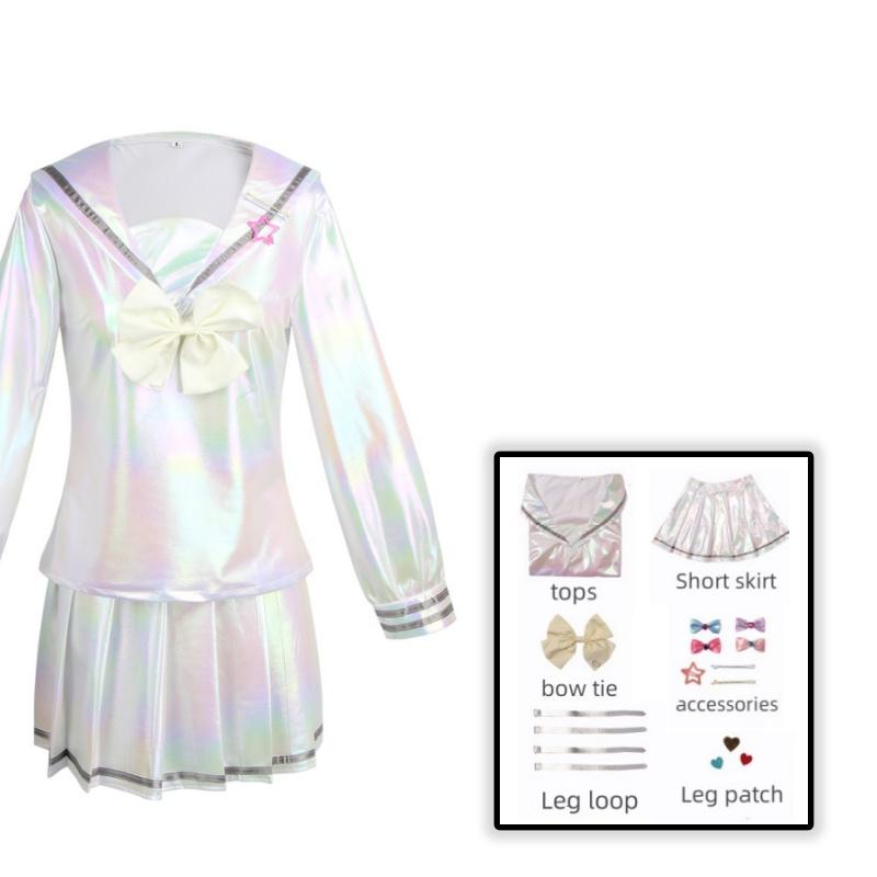Needy Girl Overdose Cosplay Costume Wig  Anime JK Uniform Leather Skirt Set Abyss KAngel Ame Chan Halloween Party Costume