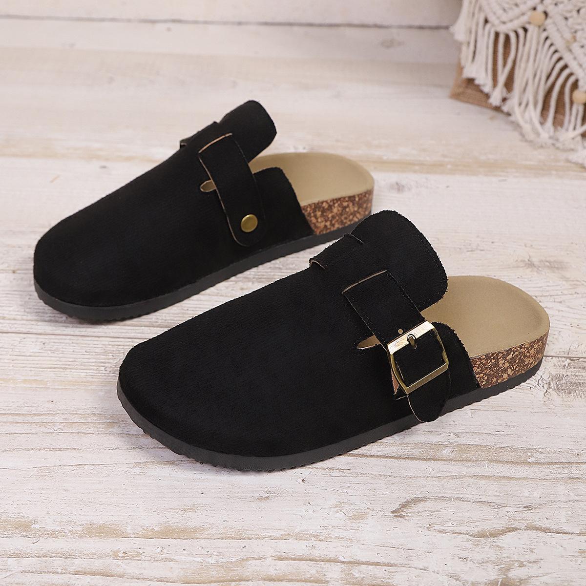 

Жіночі тапочки з закритим носком широкої повноти, шльопанці на платформі з пряжкою Birkens Tocks, повсякденні шкіряні сандалі для вулиці для жінок 36 чорний