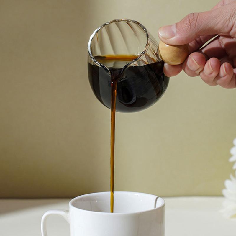 50/100/150 ml Szklanka do odmierzania espresso z drewnianym uchwytem DIY Dzbanek do mleka Akcesoria do kawy Przezroczysty kubek do odmierzania kuchennego