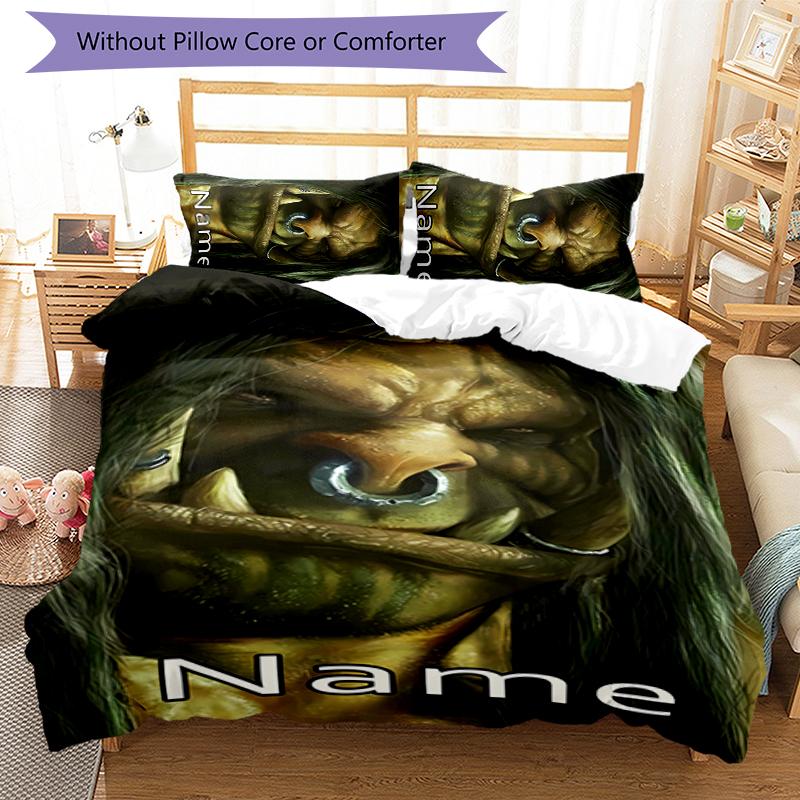 3pcs Custom Name World of Warcraft Bedding Set Duvet Cover Closure Includes 1 Duvet Cover & 2 Pillowcases for All Seasons Bedroom Decor