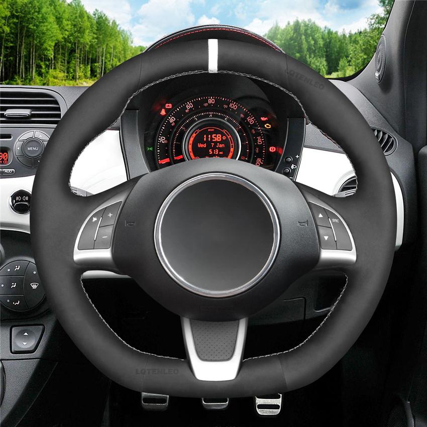 Black Suede No-slip Car Steering Wheel Cover For Abarth 500 500C 595 595C Fiat 500 500C GQ/S/S Linea 2009-2016