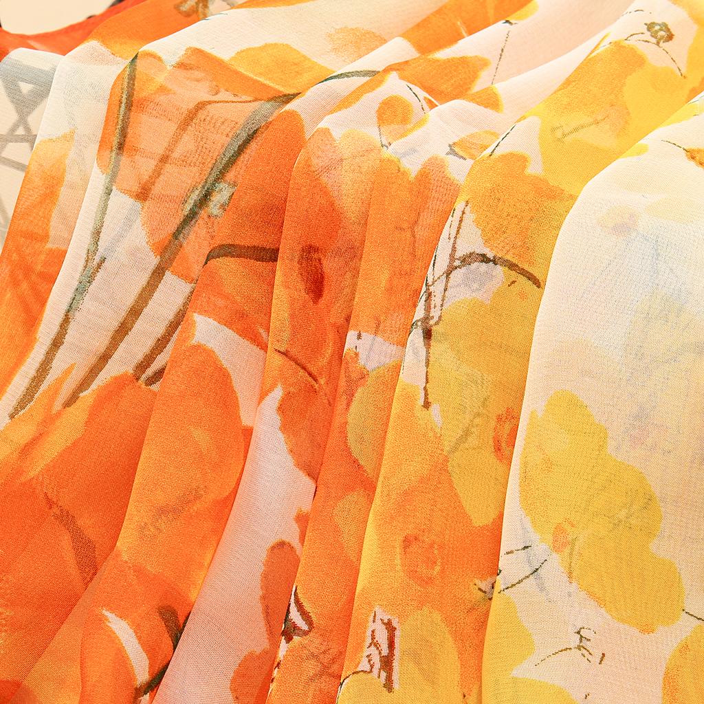 Georgette Floral Printed Shawl Chiffon Silk Scarf Lightweight Neck Scarf Summer Neck Sun Protection Silk Scarf Shawl 160*50cm