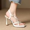 Fashion Buckle Strap Women's Shoes Silver 2025 Sandals Espadrilles Platform Open Toe Summer Heels New High Peep Ankle Girls Square Stile