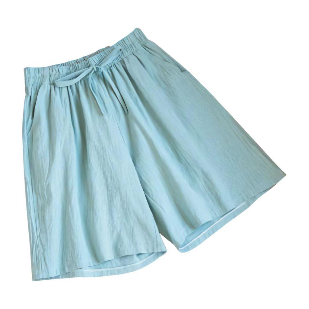 Damen Sommer High Waist Baumwolle Leinen Shorts: Elastisch, Lockere Passform, Koreanischer Stil, Übergröße, Schlankmachend, Weites Bein