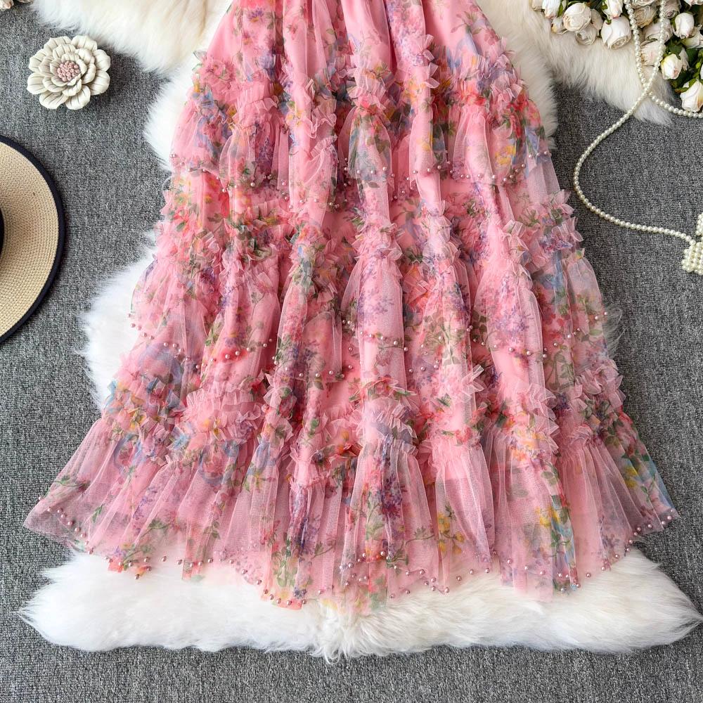 DIMANAF 2025 Summer Women Skirts New Elastic Waist Pleated Mesh Elegant Skirts