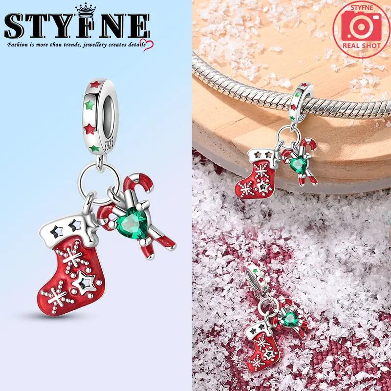 Christmas Charms Creative Santa Claus Christmas Tree Red Socks Boots Copper Beads Diy Bracelets Jewelry For Women