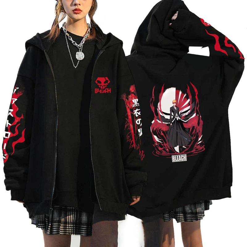 Japonské Anime Bleach Kurosaki Ichigo Potlačená Mikina s Kapucňou Pánska Dámska So Zipsom Ležérna Voľná Mikina Harajuku Unisex Bunda na Zips