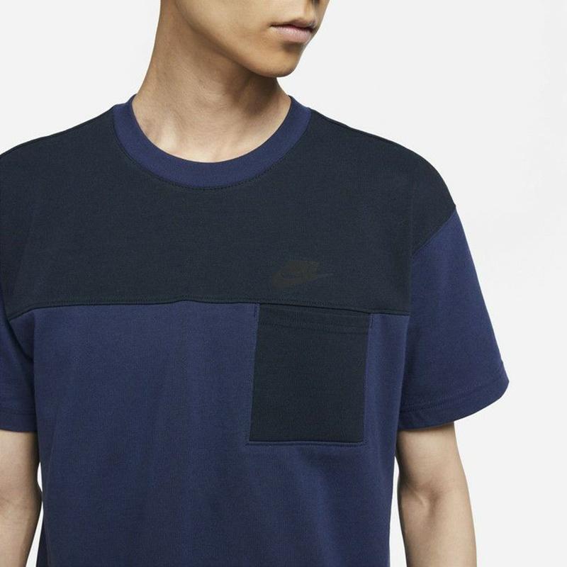 Men's Nike Athleisure Casual Sports Breathable Splicing Short Sleeve Navy Blue T-Shirt DD4743-410
