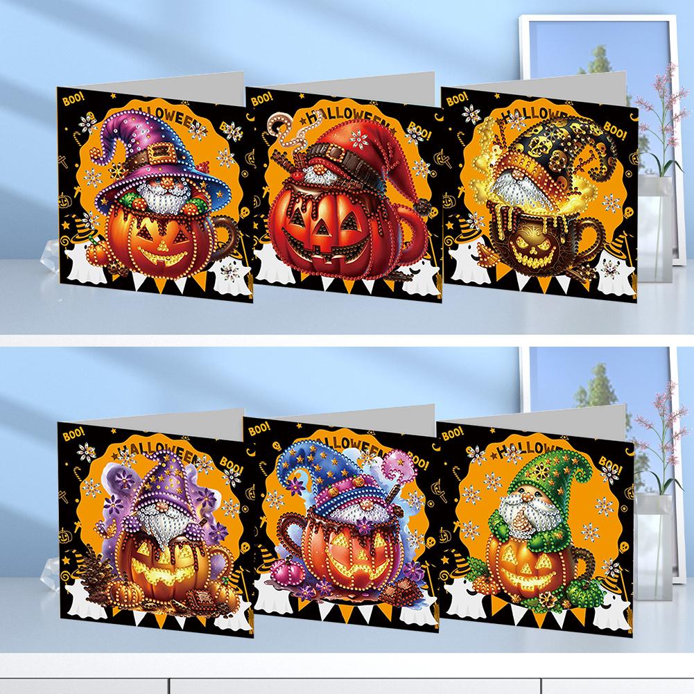 6pcs DIY Halloween Theme Diamond Painting Greeting Card Set Diamond Art Handmade Cards Creative Birthday & Thanksgiving Card Kit