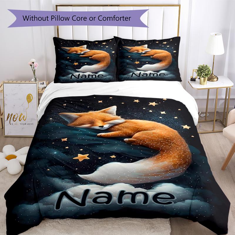 3pcs Custom Name Fox Bedding Set Duvet Cover Closure Includes 1 Duvet Cover & 2 Pillowcases, Soft and Comfortable for All Seasons.
