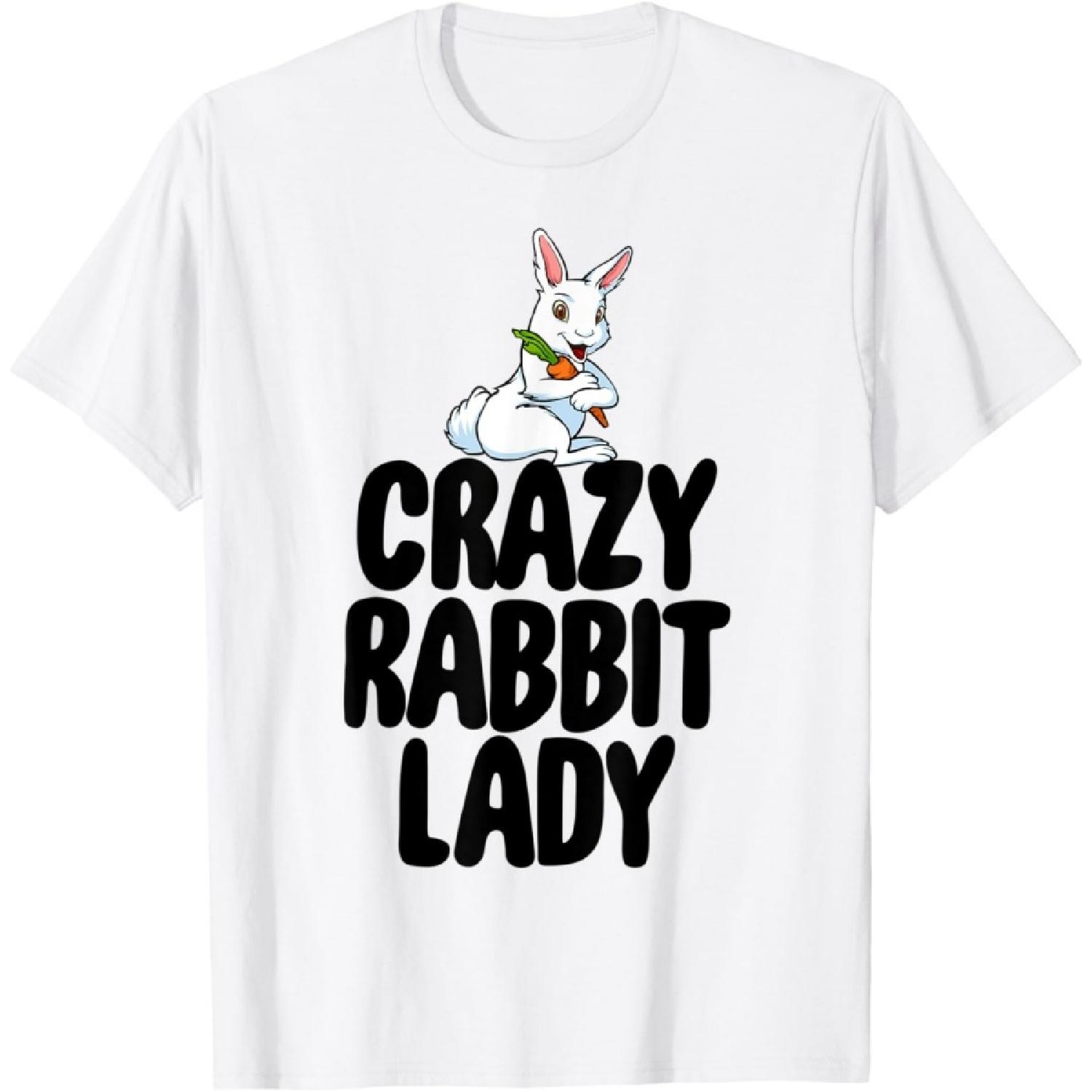 Funny Crazy Rabbit Lady Tee Shirts Women Crazy Bunny Lady T-Shirt(1) S