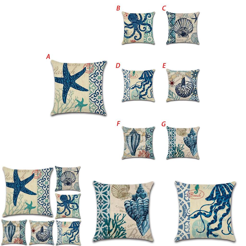Stylish Marine Organism Flax Cushion Cover With Starfish Design For A Nautical Theme
