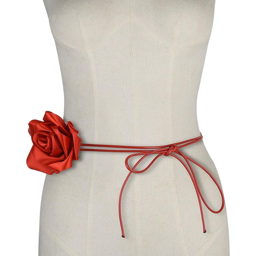 Decorative Rose Flower Rope Belts DIY Woven Waistband Strap Fabric Belt  For Women Lady Girl