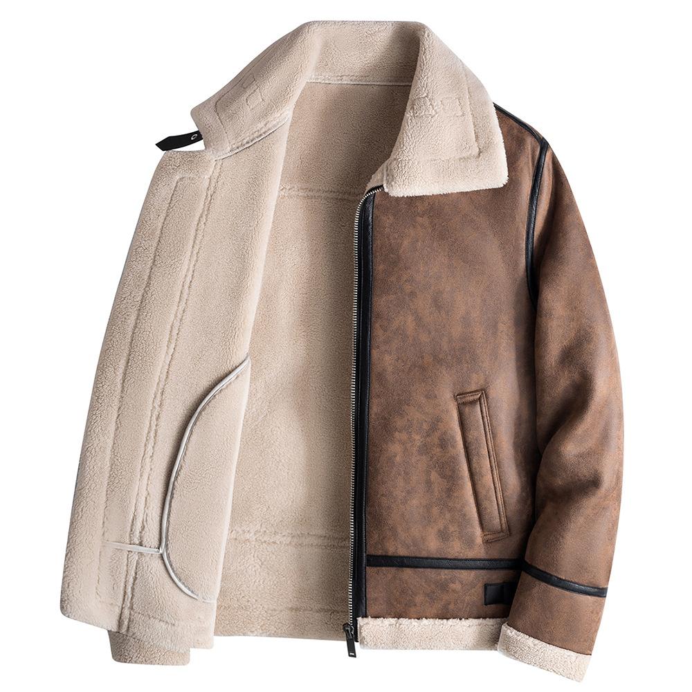 

Хлопковая куртка для охоты для мужчин на зиму, утолщенная, с интегрированным мехом, молодежная мотоциклетная кожаная куртка, куртка из овчины 4XL