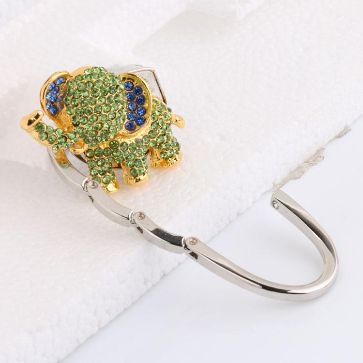 Elephant Rhinestone Folding Handbag Tote Bag Table Hook Hanger Holder Green