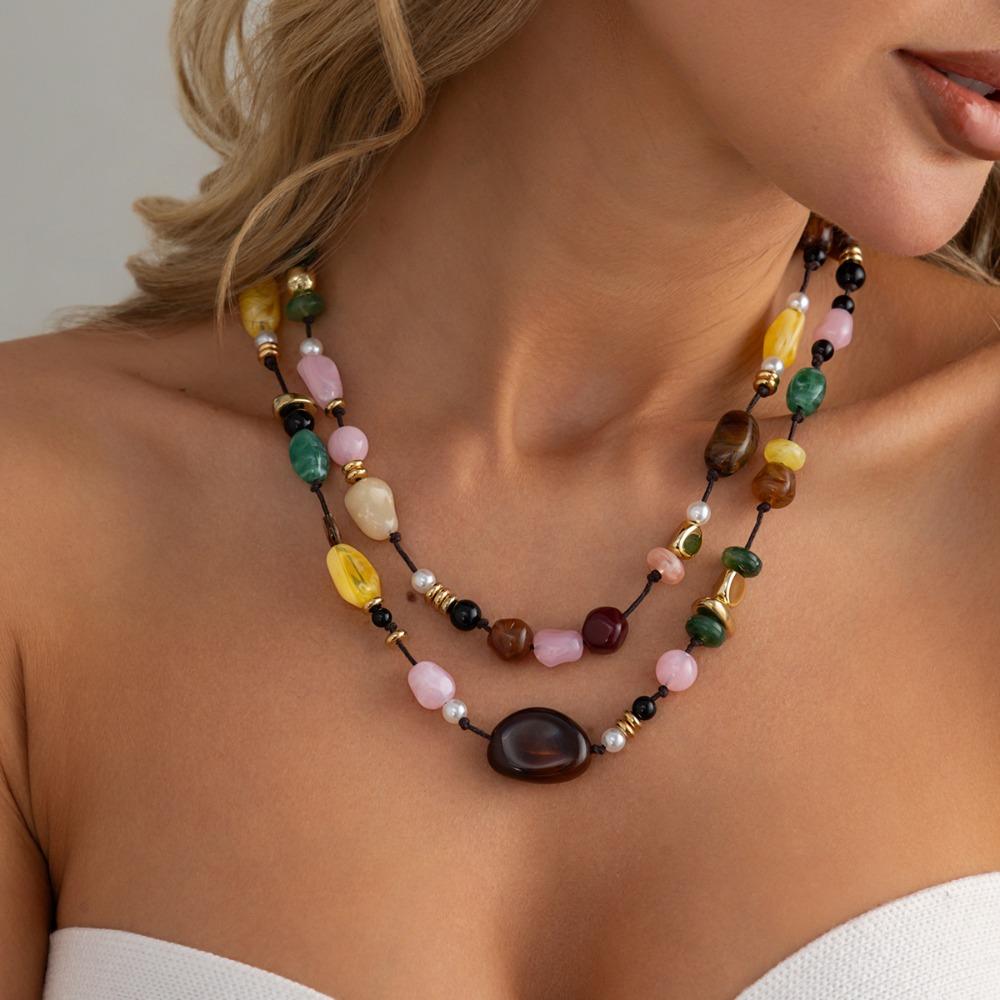 Vintage Ethnic Beaded Necklace – Double-Layer Design Small-Niche Layering, Women’s Light Luxury Elegant Collar Chain, Daily To Evening Versatile
