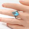 Elegant Inlaid Sea Blue CZ Women's Ring Aesthetic CopperColor Geometry Daily Wear Party Jewelry Anniversary Gift