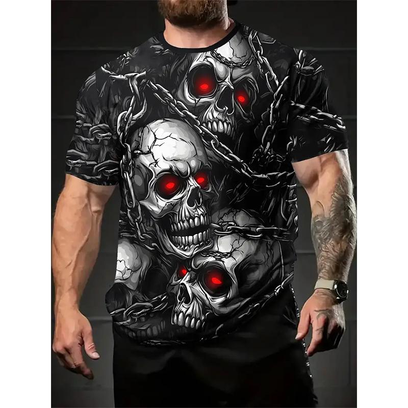 Men's T-Shirt Cool Skull Graphic 3D Printed T-Shirt Street Style Round Neck Fashion Men's Oversized